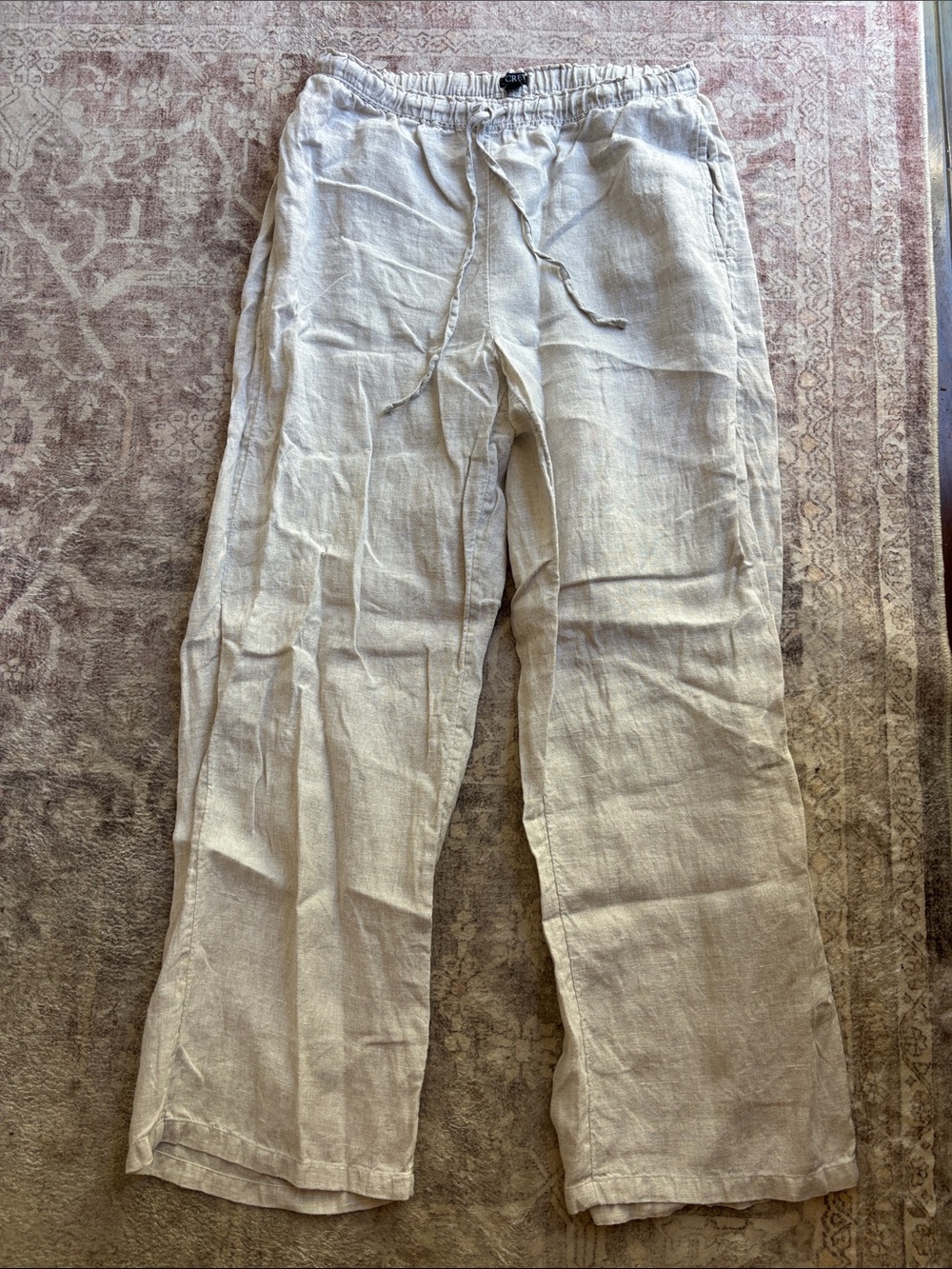J. Crew Linen Drawstring Track Pants in Light Beige